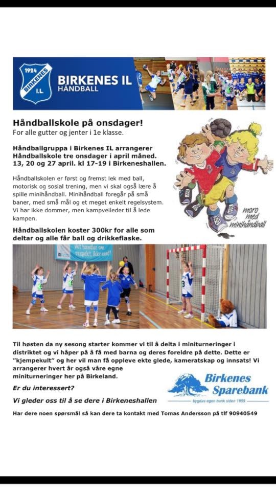Håndballskole for 6-åringer 13,20 & 27. April
